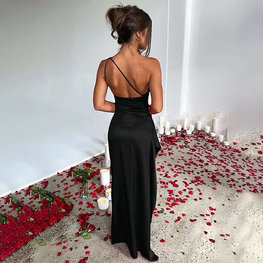 Summer New Women's Fashion Design, Asymmetrical Neckline, Single Shoulder, Elegant and Sexy, Slim Fit, Asymmetrical Shoulder Slit, Satin Dress, Evening Dress, Party Dress, Elegant and Noble