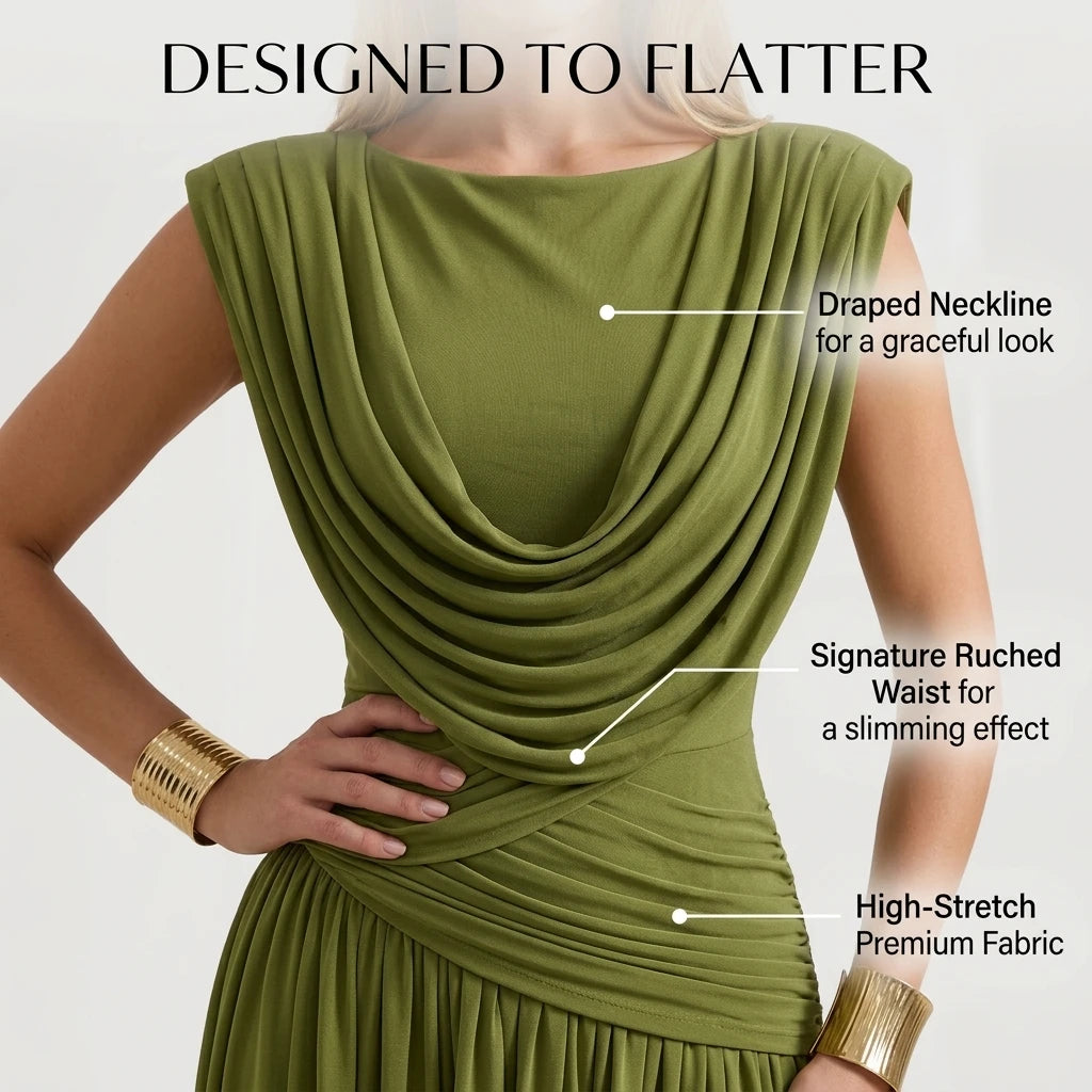 Isabella | Vestido Verde Drapeado con Abertura