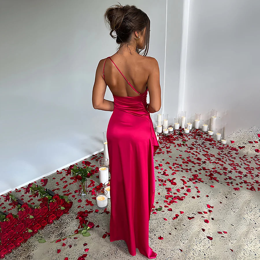 Summer New Women's Fashion Design, Asymmetrical Neckline, Single Shoulder, Elegant and Sexy, Slim Fit, Asymmetrical Shoulder Slit, Satin Dress, Evening Dress, Party Dress, Elegant and Noble