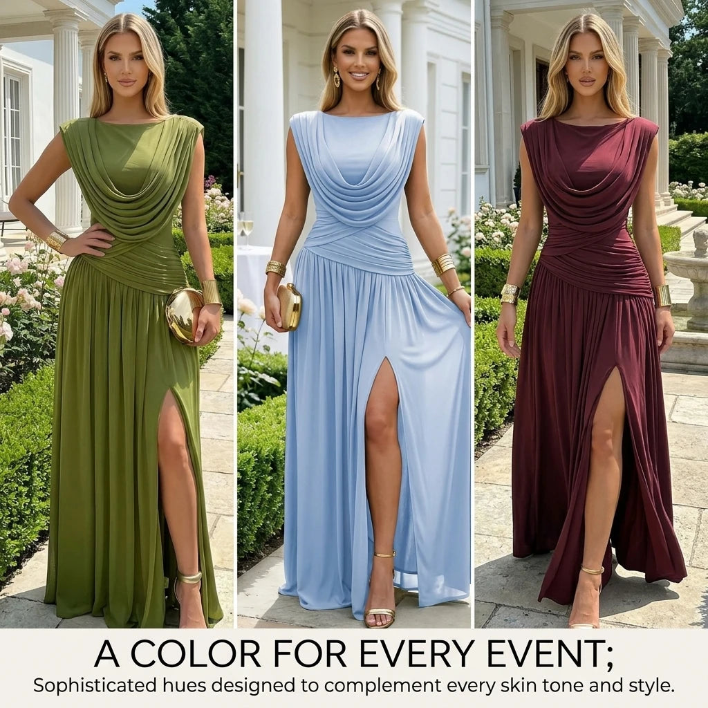Isabella | Vestido Verde Drapeado con Abertura